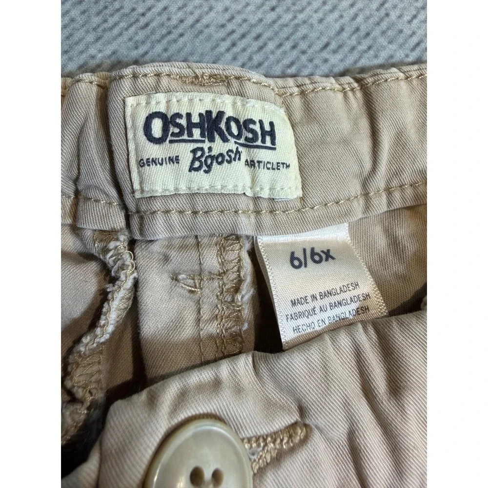 OshKosh Bgosh Boys Khaki Chino Pants Tan Flat Front School Uniform Size 6 6x